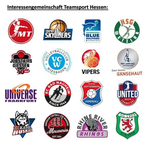 Um die anstehenden organisatorischen und wirtschaftlichen Herausforderungen meistern zu können, haben sich Vertreterinnen und Vertreter von aktuell 16 hessischen Erst- und Zweitligisten aus den unterschiedlichsten Mannschaftssportarten zusammengetan und die „Interessengemeinschaft Teamsport Hessen“ ins Leben gerufen. (Quelle: Interessengemeinschaft Teamsport Hessen)